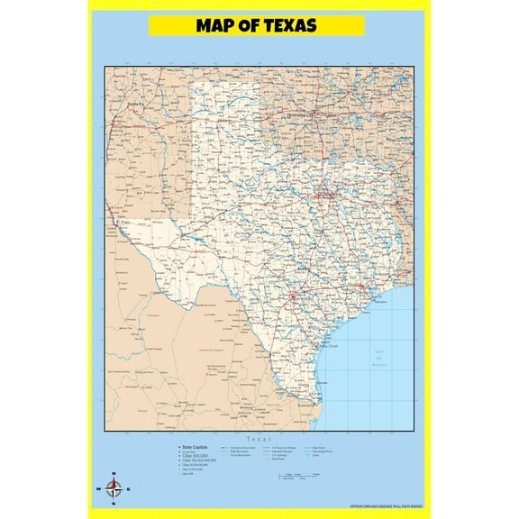 Texas Map Poster - Laminated Wall Map - Style C - 24x36 - Ideal for Classrooms and Homes – Features Bright Colors and Vivid Imagery