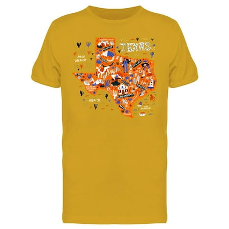 Texas Map With Icons T-Shirt Men -Image by Shutterstock, Male Large
