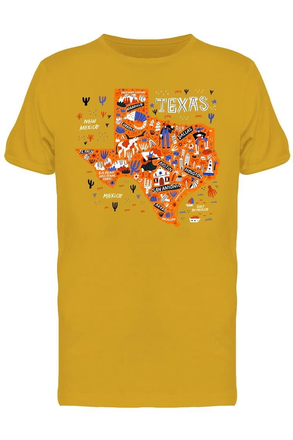 Texas Map With Icons T-Shirt Men -Image by Shutterstock, Male Medium