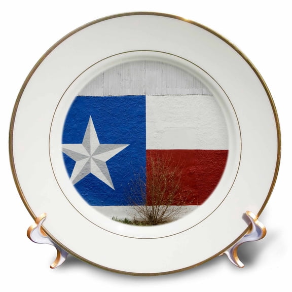 3dRose, Texas, Marathon Texas Flag painted on building - US44 WBI0174 - Walter Bibikow, 8 inch Porcelain Plate