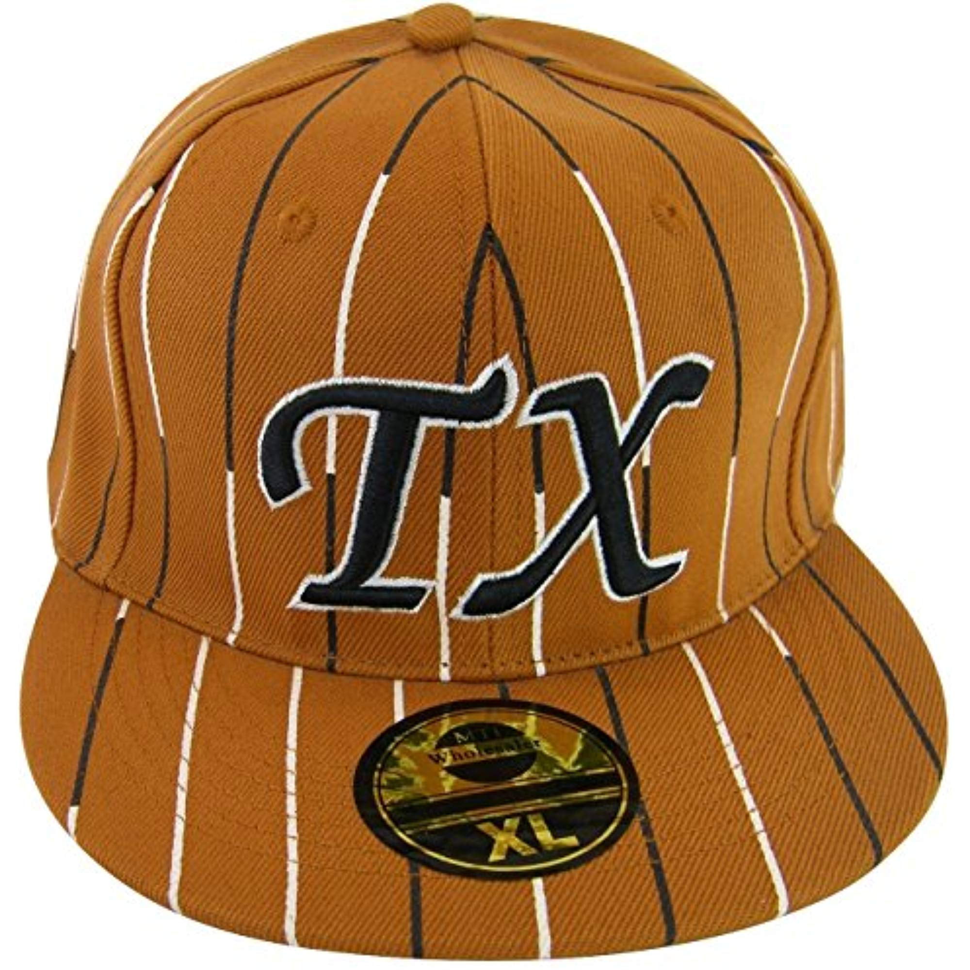 Texas Men's Fitted Flat Brim Baseball Caps (Orange Pinstripe, X
