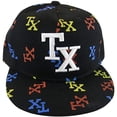 thumbnail image 1 of Texas Men's Fitted Flat Brim Baseball Caps (TX All Over Black, Large), 1 of 4