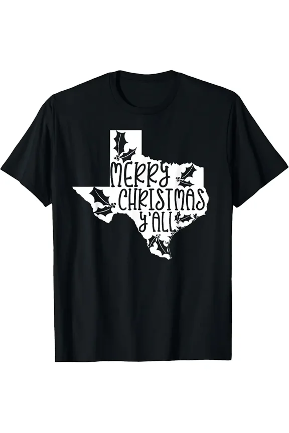 Texas Merry Christmas Yall Mistletoe Graphic Unisex T-Shirt up to Size 5XL