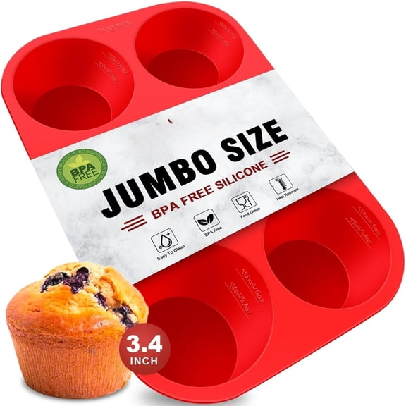 Texas Muffin Pan - 6 Cup Cupcake Pan, Non-Stick, Just PoP Out! for Egg Muffin, Big Cupcake - and Dishwasher Safe