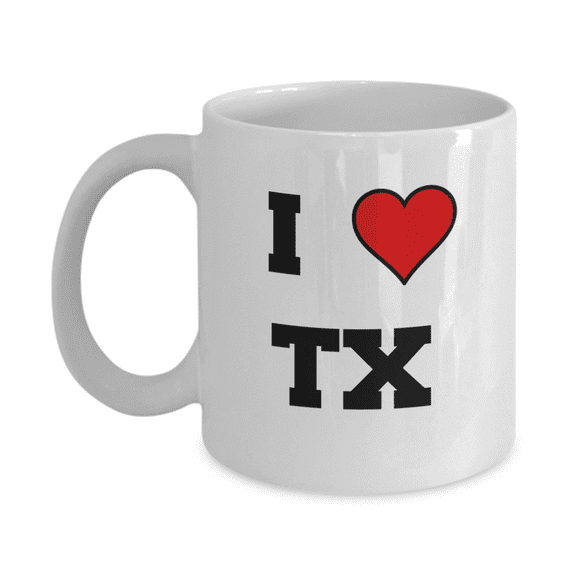 Texas Mug, I Love Texas TX Abbreviation USA States Ceramic Coffee Mug Tea Cup Gifts Mugs 11 oz