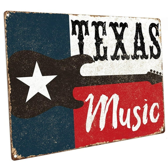 Texas Music 9"x12" Metal Sign, Wall Decor for Office or Meeting Room