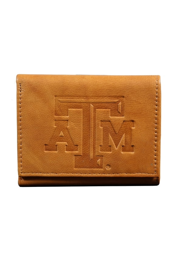 Texas NCAA A&M Embossed Brown Leather Tri-fold Wallet