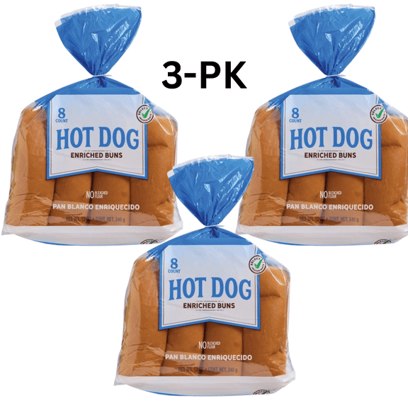 Texas Original Hot Dog Enriched Buns No Bleached Flour 3-Pack 8 Count