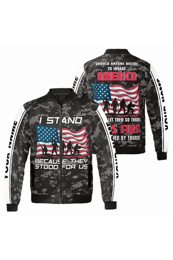 Texas Patriotic Gift Bomber Jacket – I Stand for Veterans Camo Jacket – American Flag Print Outerwear