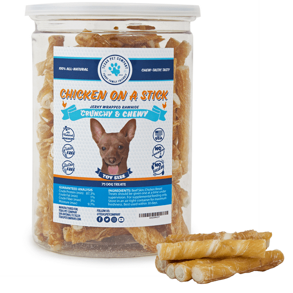 Texas Pet Company Chicken on a Stick Crunchy Jerky Wrapped Rawhide Chews for Dog Toy 75ct New