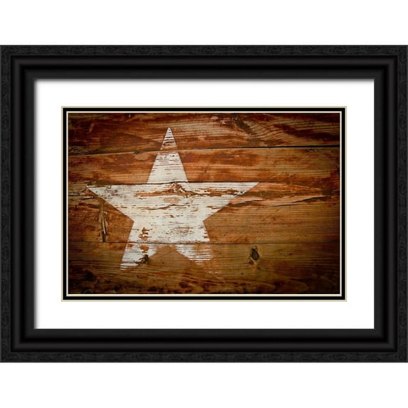 Texas Picture Archive 24x17 Black Ornate Wood Framed with Double Matting Museum Art Print Titled - Texas White Star