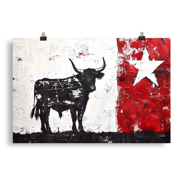 Texas Poster Print Bull American Wall Art Rustic Home Decor (20″×30″)