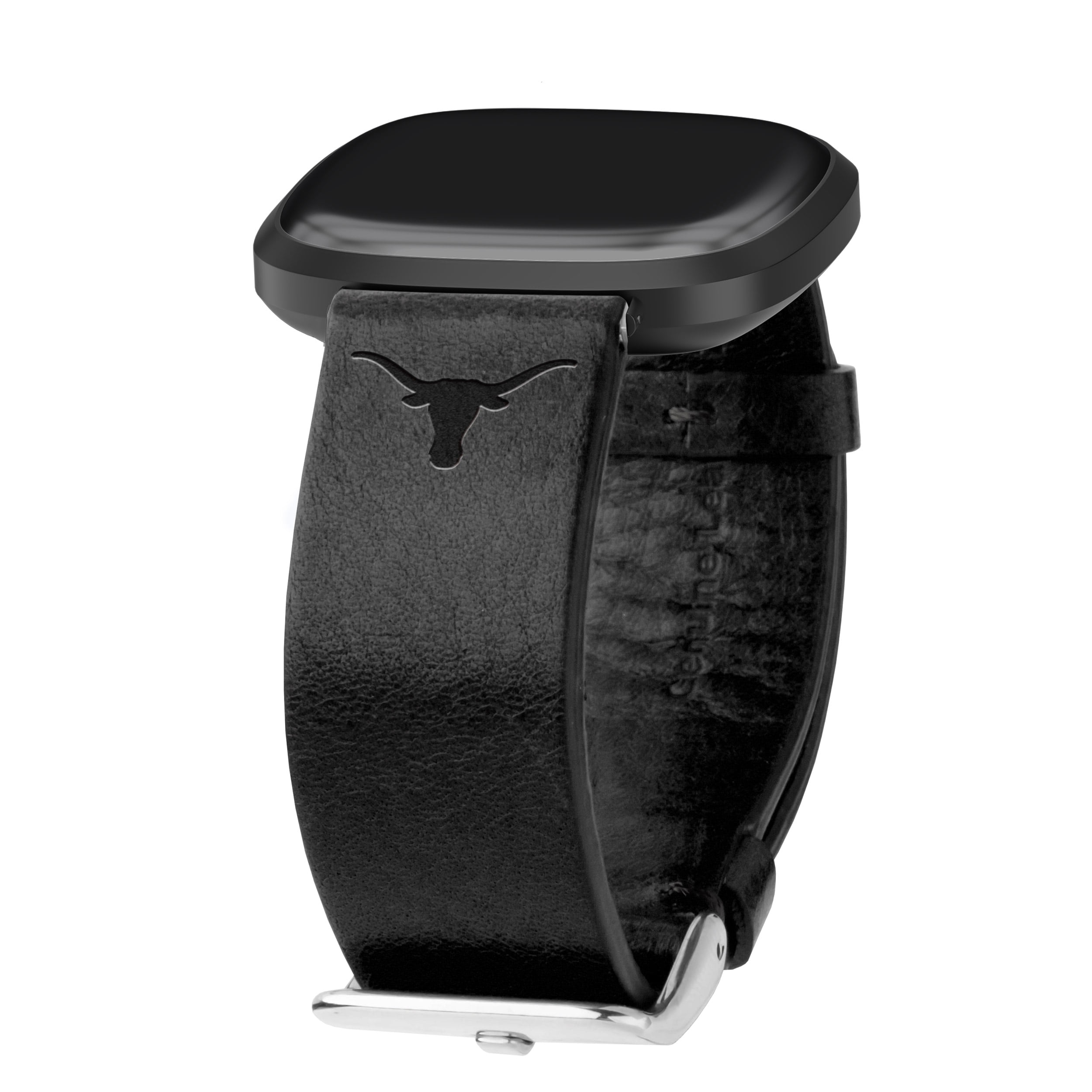 Texas Premium Leather Unisex Watch Band for FitBit Versa 3 and Sense (Short Black) by Affinity Bands