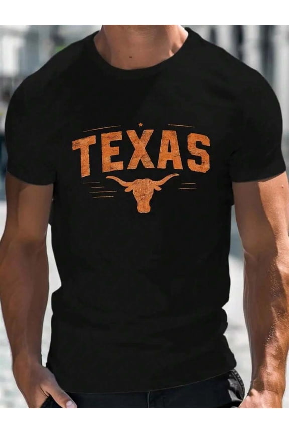 Texas Pride Graphic T-Shirt | Black Crew Neck | Lightweight Cotton | Bold Texas Print & Long Horn Design | Large Size | Durable Knit | Walmart Exclusive