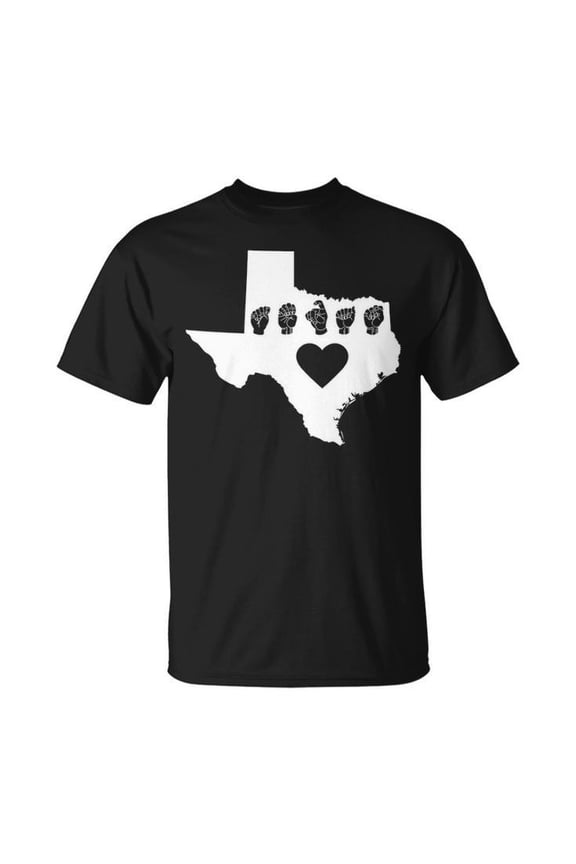 Texas Pride Sign Language Graphic Tee Unisex Adult Cotton Casual Deaf Awareness State Love Gift T-Shirt, Size 2XL, Color Black