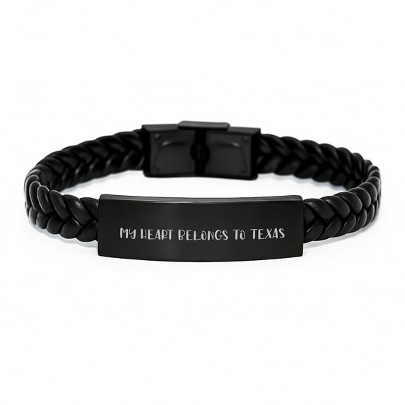 Texas Proud Interlaced Leather Bracelet, 'My Heart Belongs To Texas' Quote, Gifts for Men, Birthday Unique Gifts from Family, Friends, Coworkers