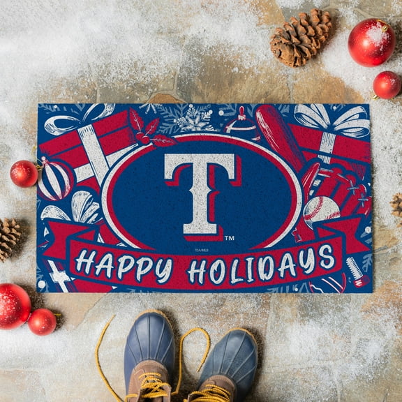Texas Rangers 28" x 16" Happy Holidays Christmas Turf Door Mat