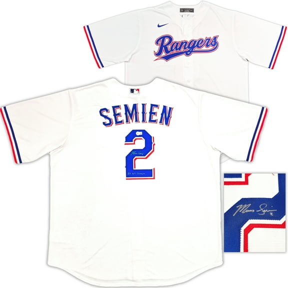 Texas Rangers Marcus Semien Autographed White Nike Jersey Size 2XLT "23 WS Champs" Beckett BAS Witness 236690