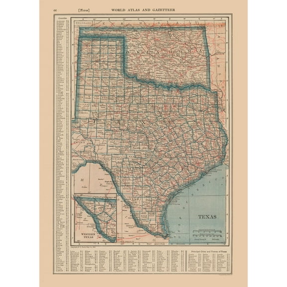 Historic State Map - Texas - Reynold 1921 - 23 x 31.68 - Vintage Wall Art