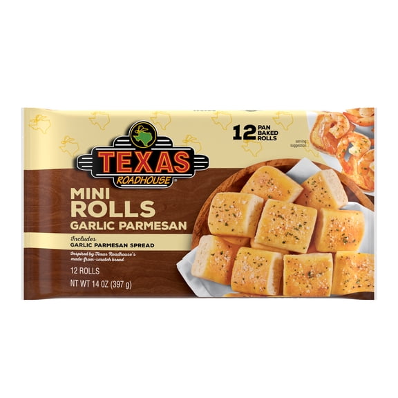Texas Roadhouse Garlic Parmesan Mini Rolls, 12 Count Frozen Bread Rolls