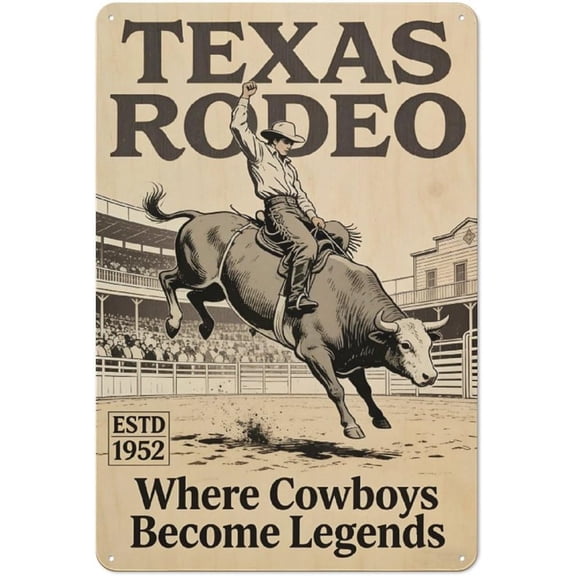 Texas Rodeo Metal Tin Sign, Vintage Western Cowboys Become Legends Wall Decor Plaque for Home Bar, 8 x 12 Inch