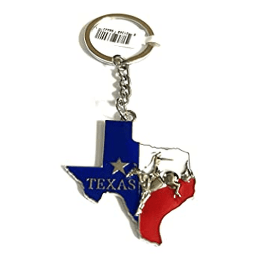 Texas Rodeo on Texas State Map Shaped Metal Keychain- Texas Souvenir ...