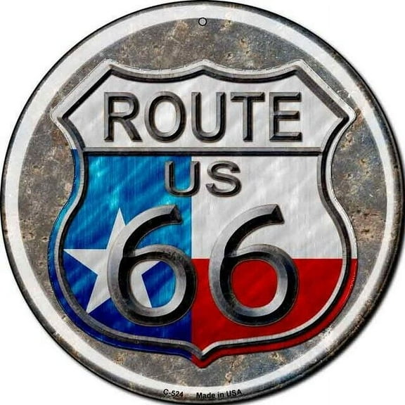 Texas Route 66 Round Circular Novelty Metal Sign Home Garage Wall Decor Size: 12 x 12 inch