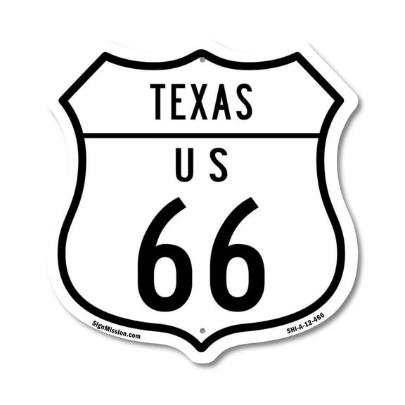 Texas Route Marker Shield Sign Us 66 12 inch X 12 inch Shield-Shaped Rust-Free Aluminum Metal Sign Weather Resistant, UV Protected for Workplace Made in the USA