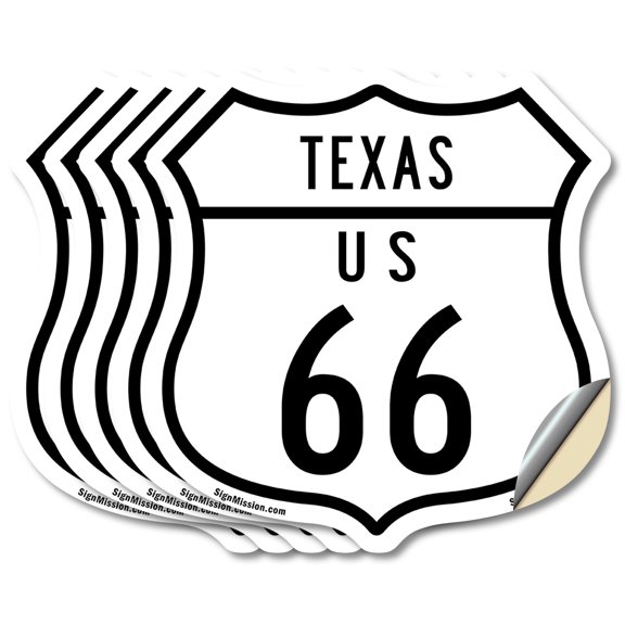 Texas Route Marker Shield Sign Us 66 (5 Pack) 4 inch X 4 inch Shield Shaped Heavy Duty 3.2 mil Vinyl Decals Weather Resistant, UV Protected for Workplace Made in the USA