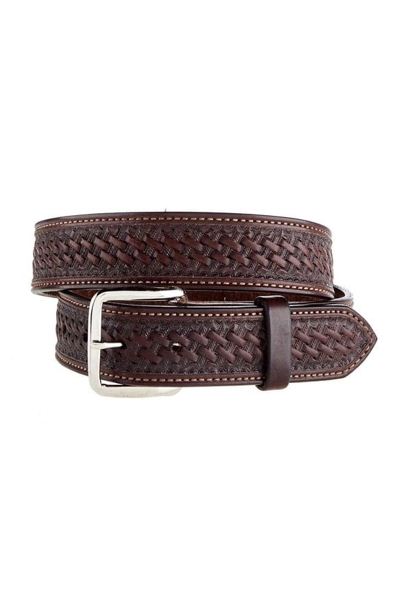 Mens Chocolate Basket Stamp Belt 42 Brown