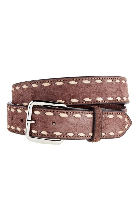 Mens Chocolate Roughout Buckstitch Belt 46 Brown