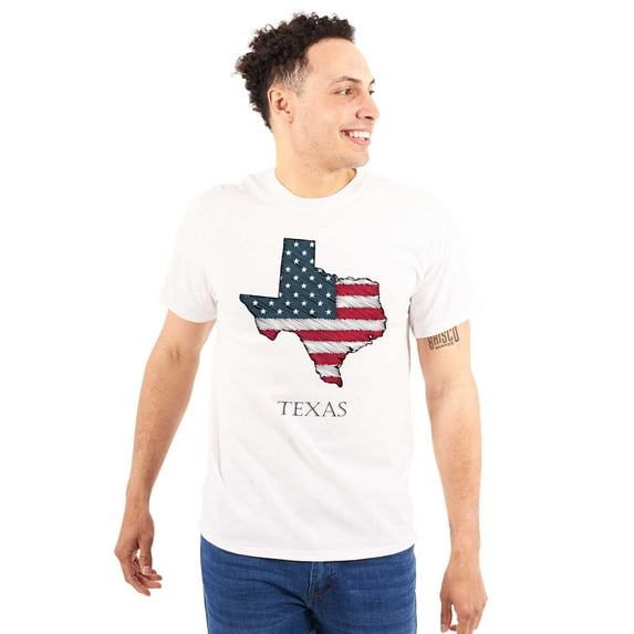Texas Shaped Sketched USA Flag Men's Graphic T Shirt Tees Brisco Brands S