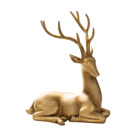 Texas Sitting Deer Christmas Decoration, Golden Reindeer Figurine, Christmas Farmhouse Sitting Deer Statue for Tabletop Mantel Shelf Display