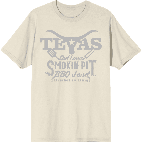 Texas Smokin' Pit BBQ Joint Adult Natural Crew Neck Short Sleeve Tee-Medium