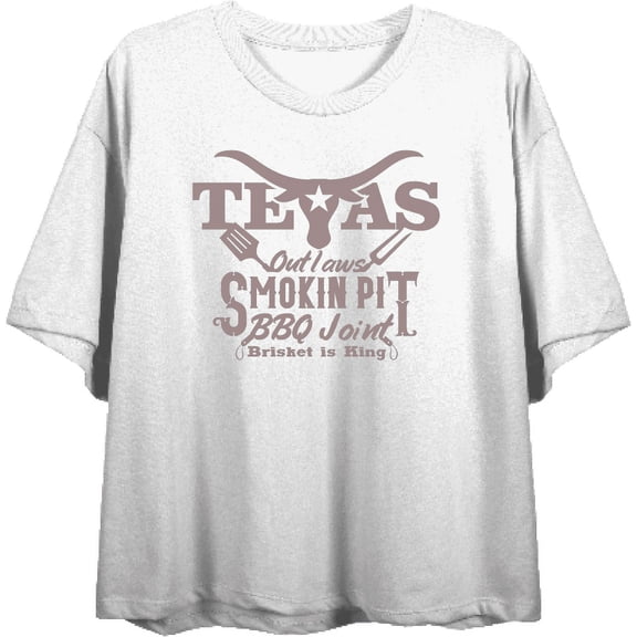Texas Smokin' Pit BBQ Joint Women's White Crew Neck Short Sleeve Top-Large