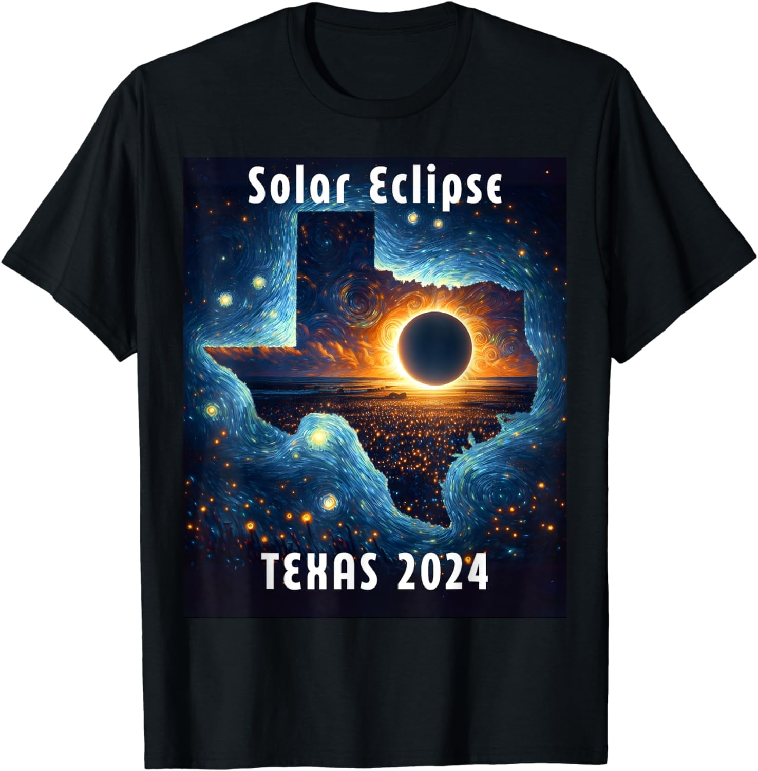 Texas Solar Eclipse 2025 Starry Night, Solar Eclipse 2025 Cotton TShirt