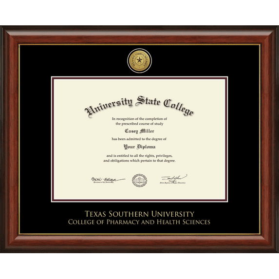 Texas Southern University College of Pharmacy and Health Sciences Diploma Frame, Document Size 17" x 12"