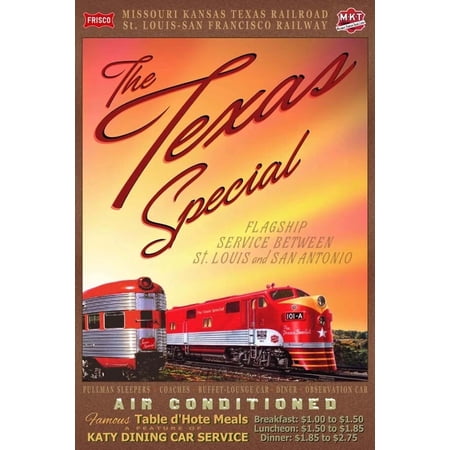 Texas Special Train Travel Frisco Lines Mkt Railroad Emd E7 Office Variant 2 Poster , Poster Print Only
