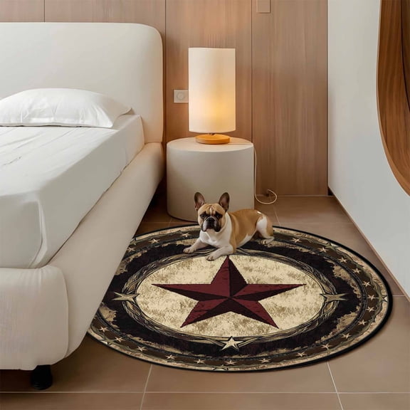 Texas Star 3ft Round Rug for Bathroom Accent Bedside Corner, Country Farm West Retro Washable Non Slip Circle Area Rug for Small Spaces