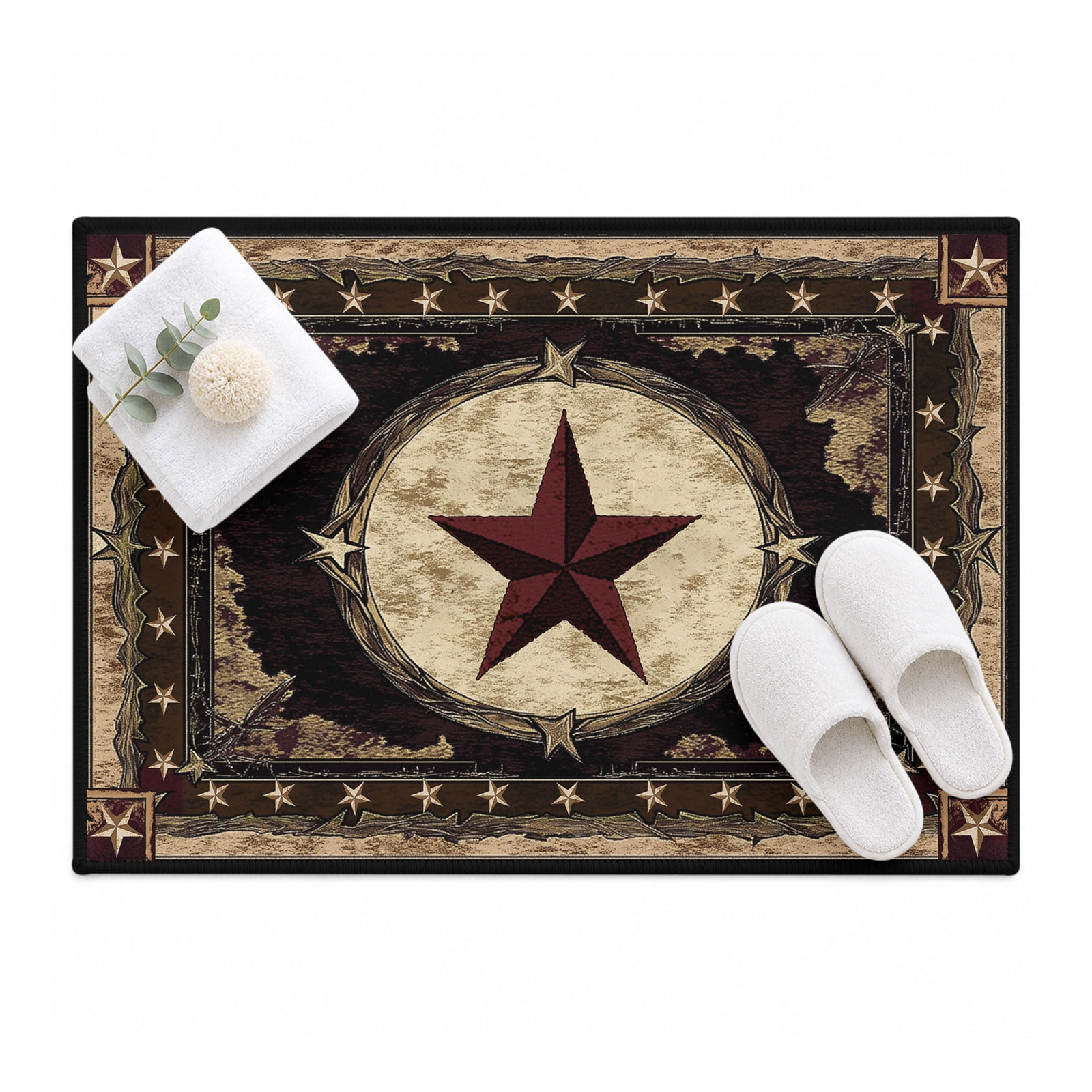Texas Star Area Rug 2'x3', Western Retro Red Star Mat Non-Slip Silicone ...