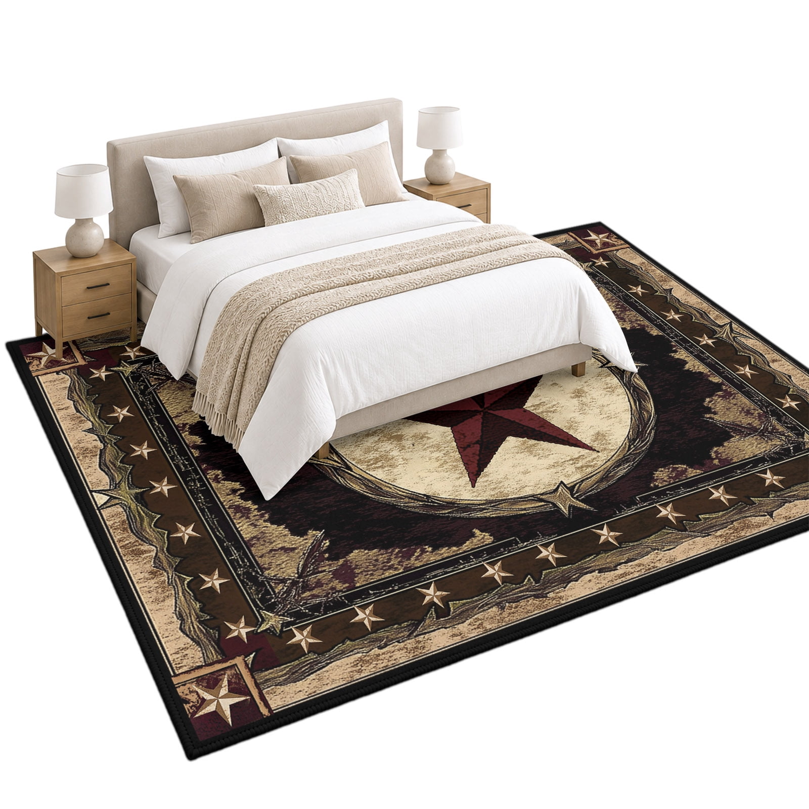 Texas Star Area Rug 5'x7', Western Retro Red Star Soft Mat Non-Slip ...