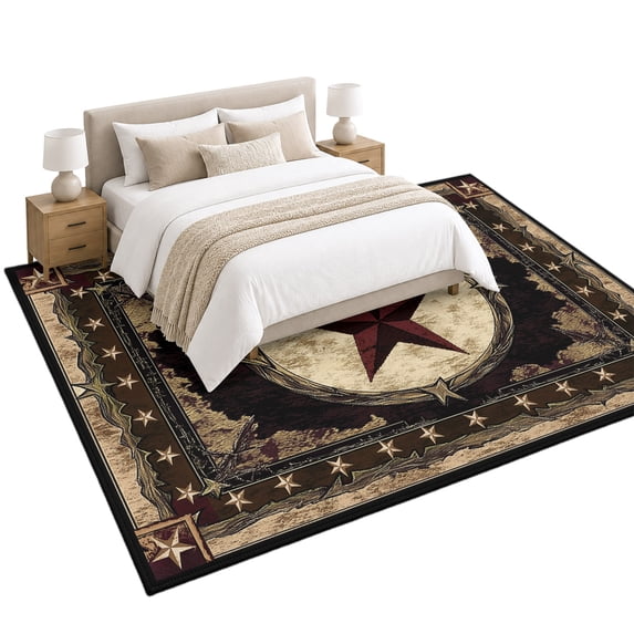 Texas Star Area Rug 5'x7', Western Retro Red Star Soft Mat Non-Slip ...