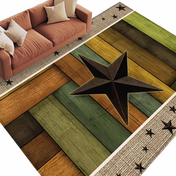 Texas Star Area Rug 6x9 Washable Rug Non Slip Western Stars Farmhouse Wooden Plank Border Large Area Rug Soft Stainresistant Indoor Floor Carpet for Living Room Bedroom Office Dining Room Nursery