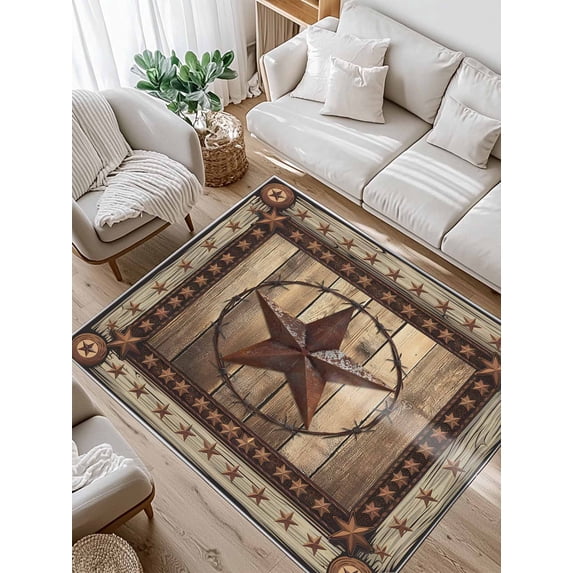 Texas Star Area Rug for Bedroom 5x7 Ft Farmhouse Country Star Wood Grain Super Soft fuzzy Throw Rug Non-Slip Fluffy Plush Indoor Floor Carpet for Living Room Nursery Home Decor
