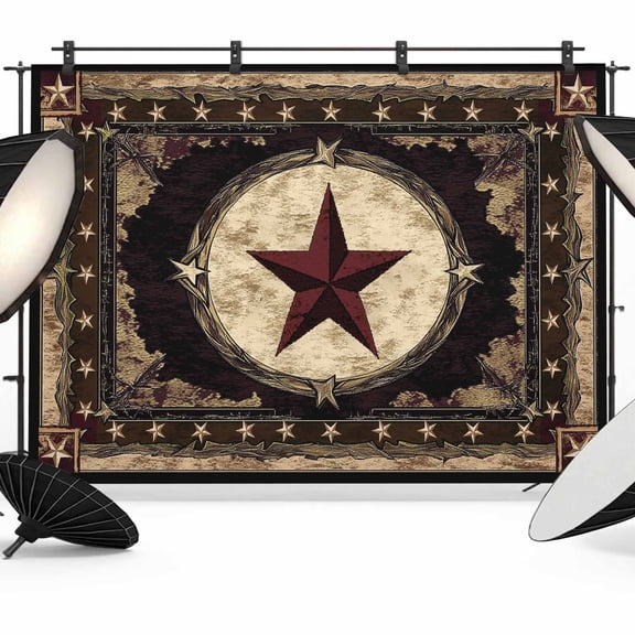 Texas Star Backdrop for Photography, Western Retro Red Star Rustic Farmhouse Photo Backdrop Portrait Background Party Banner Photo Backgrounds for Studio Booth Props, 7x5ft