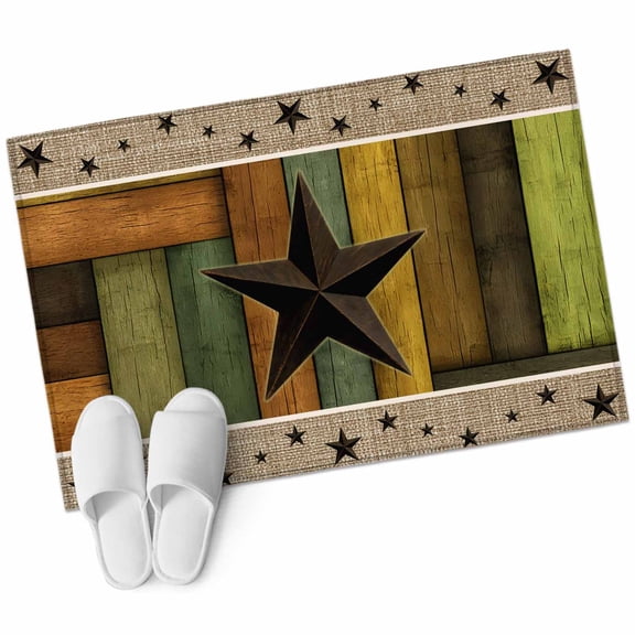 Texas Star Bathroom Rug Washable 2x3 Entryway Rug Non Slip Western Stars Farmhouse Wooden Plank Border Front Door Mat Low Pile Indoor Doormat Throw Floor Carpet for Kitchen Bedroom Entrance