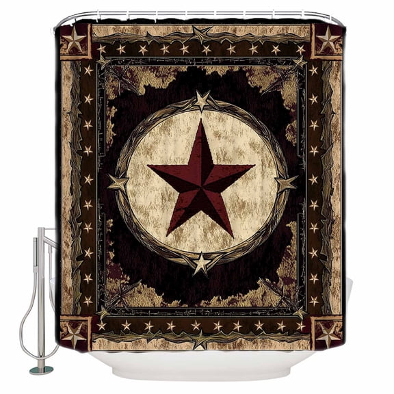 Texas Star Bathroom Shower Curtains with Hooks, Western Retro Red Star Waterproof Fabric Washable Shower Curtain for Home Hotel Bathtub Decor 36x72 Inch