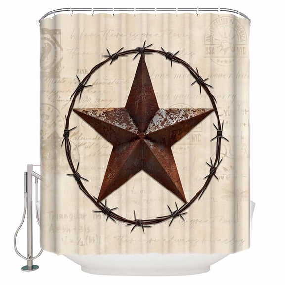 Texas Star Bathroom Shower Curtains with Hooks, Country Star Waterproof Fabric Washable Shower Curtain for Home Hotel Bathtub Decor 60x72 Inch