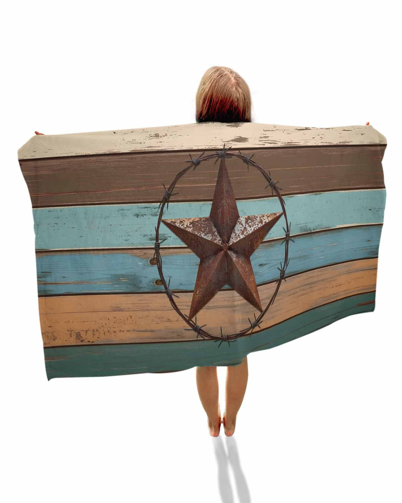 Texas Star Beach Towels Oversized Super Absorbent, Teal Brown Farmhouse Wooden Country Lightweight Bath Towel Quick Dry Sets For Bathroom/Pool/Rv Camping/Beach Play/Gym Room/Picnic 23"x47"