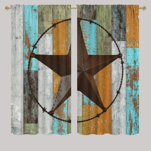 Texas Star Blackout Curtains Wooden Plank Rusty Star Western Farmhouse Retro Energy Saving Grommets Window Panels for Bedroom & Living Room W42 x L63 Inch